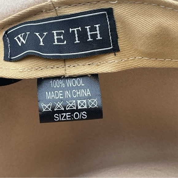 WYETH Wide Brim Fedora 100% Wool Felt Hat One Size Beige Neutral - Picture 12 of 15